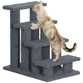 Pawhut Cat Scratching Post 25 4-Step Carpeted Pet Stairs High Beds Sofas Cat Furniture with Toy Gray