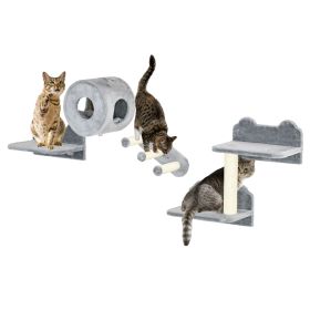 PawHut 4 Pcs Cat Wall Furniture Set in Gray for Climbing Resting and Playing