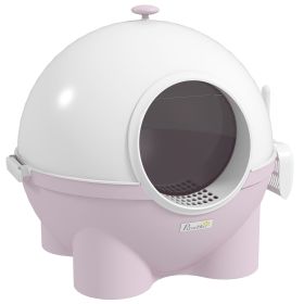 PawHut Large Hooded Cat Litter Box with Lid, Scoop, Leaking Sand Pedal, Top Handle, Light Pink