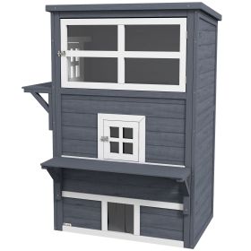 PawHut Cat House, Outdoor 3-Tier Kitty Shelter, Weather Resistant, w/ Escape Door