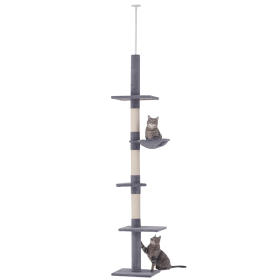 PawHut 8.5' Adjustable Height Floor-to-Ceiling Vertical Cat Tree, 5 Level Cat Climbing Tower, Gray