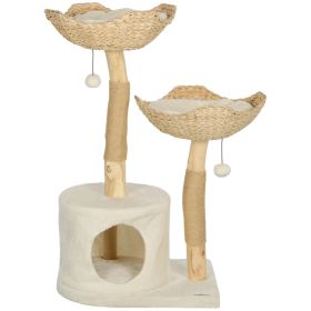 PawHut 37 Inch Modern Cat Tree w/ Wooden Scratching Posts, Condo, Beds, Cushions, Toy Balls & Anti-Tip Kit