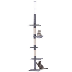 PawHut 9' Adjustable Height Floor-To-Ceiling Vertical Cat Tree - Grey And White (Option: Gray)