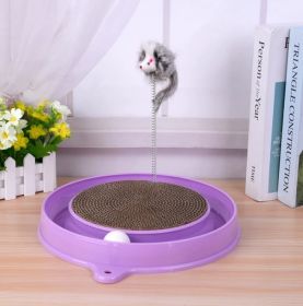 Multi-functional Cat Scratching Board With Ball Track, Various Colours Of Mat Board, Self-height Relief From Boredom To Tease The Cat, With Sprin (Color: Purple)
