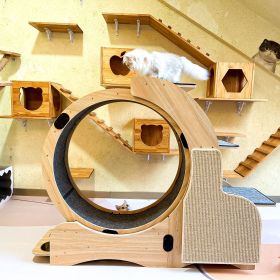 5-in-1 Cat Sports Running Wheel, Cats Wheel Wood Climbing Frame, Cat Litter Fitness Wheel, Oversized Roller Cat Indoor Activity Center,Large(Righ (Color: as Pic)
